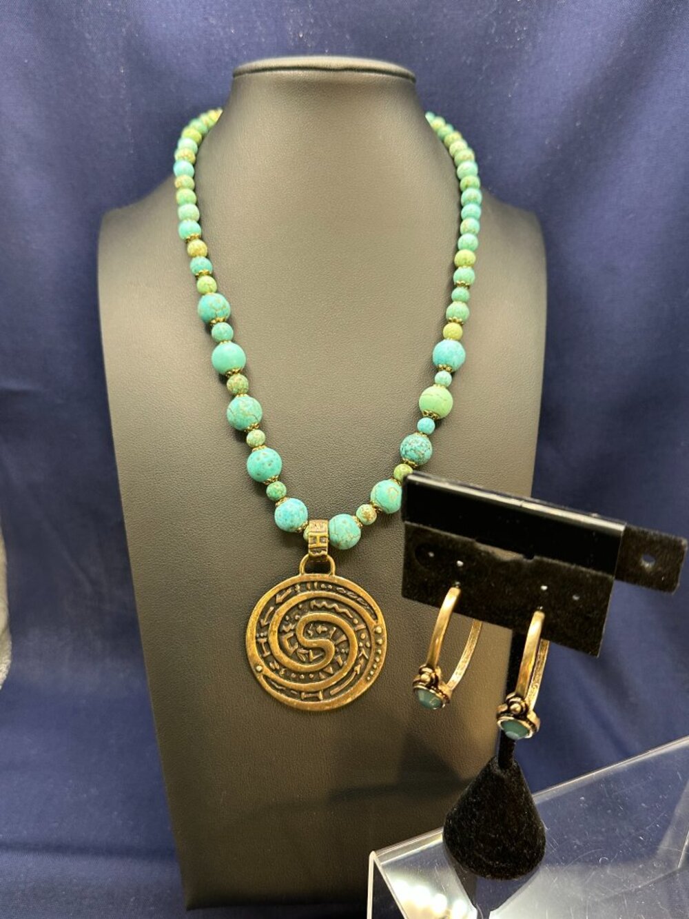 Chico’s Set:  Faux Turquoise Medallion Necklace & Earrings